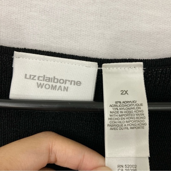 Liz Claiborne Black V Neck Floral Embellished Long Sleeve Sweater 2X - Picture 2 of 8